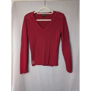 Vintage Lauren Jean Company Y2K Ralph Lauren Vibrant Red Ribbed Sweater L(606)